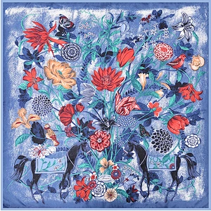 Manufacturers selling Floral printed color contrast silk scarves large square scarf 90 * 90cm ladies shawl scarf
