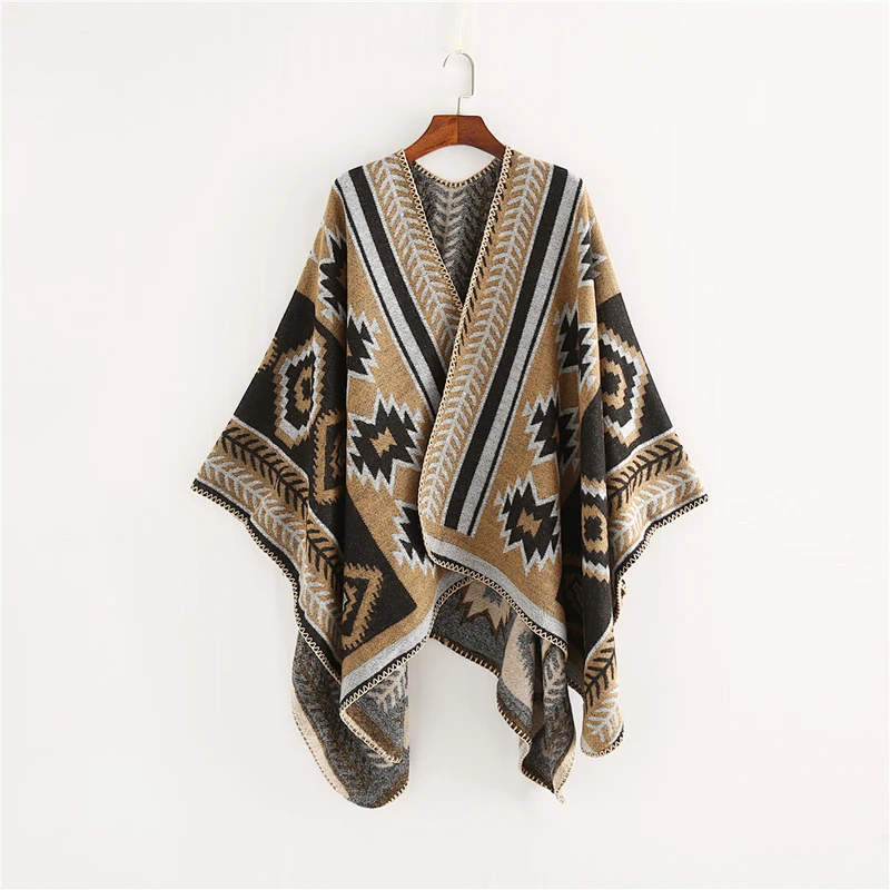 2020 Factory Direct Thick European American Style Cross Diamond Geometric Pattern Cashmere Big Shawl
