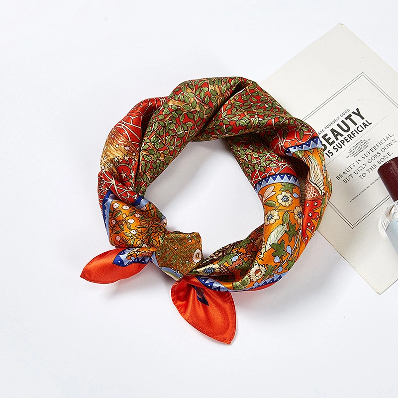 New tree printed silk sunscreensquare scarf women muslim small silk square neck scarf