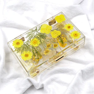 Daisy Floral Acrylic Transparent Clear Square Lady Crossbody Handbag Acrylic Clutch Bag