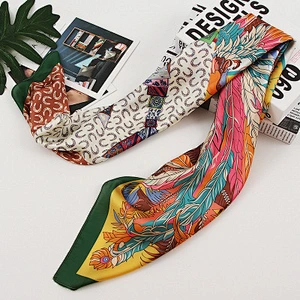 Feather printed silk square sunscreenscarf 90CM wholesale summer scarves silk satin scarf