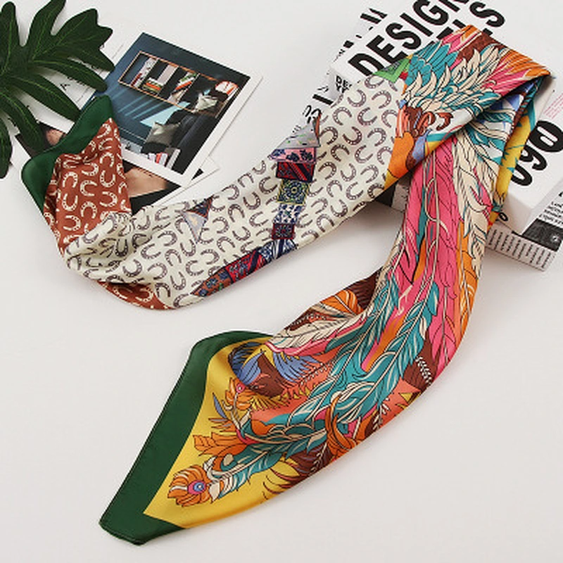 Feather printed silk square sunscreenscarf 90CM wholesale summer scarves silk satin scarf