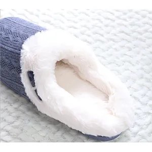 Autumn Winter Warm Jacquard Knitted Fabrics Plush Unisex Indoor Slippers Shoe