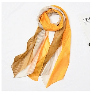 Spring Summer All-Match Scarf New Fashion Medium Long Scarf Elegant Women Pleated Silk Scarf