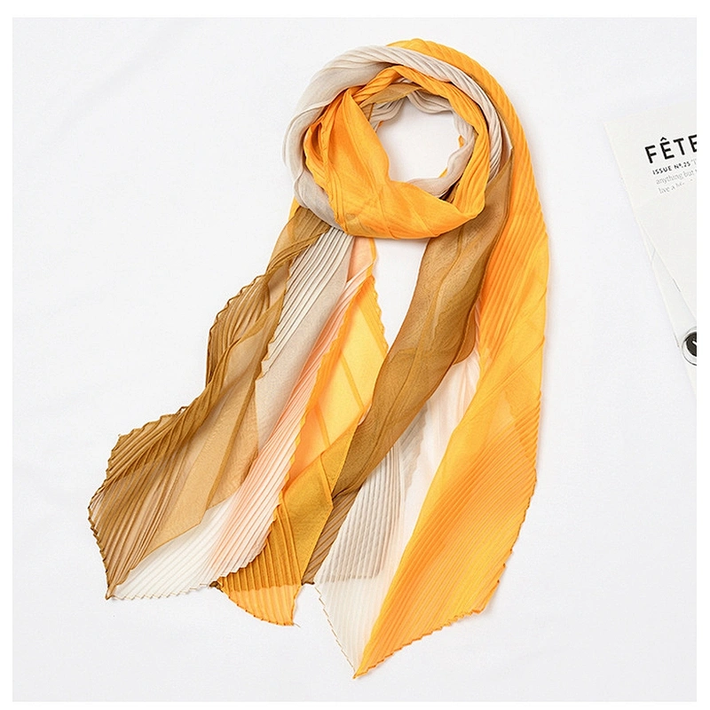 Spring Summer All-Match Scarf New Fashion Medium Long Scarf Elegant Women Pleated Silk Scarf