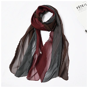 Spring Summer All-Match Scarf New Fashion Medium Long Scarf Elegant Women Pleated Silk Scarf