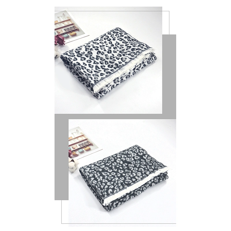 Fashion Winter Cashmere Scarf Female Leopard Print Jacquard Air Conditioning Shawl Thickening Keep Warm Shawls