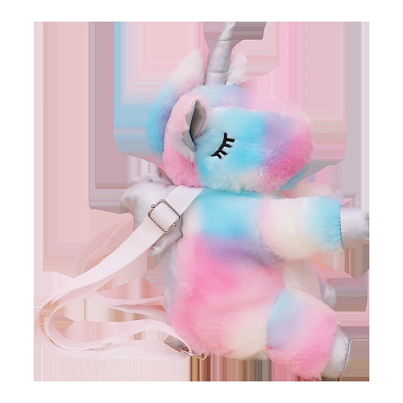 New cute colorful unicorn plush backpack doll pony shoulder bag children snack bag wholesale spot