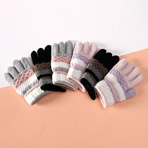 Factory Direct Baby Gloves Cute Stripes Children Winter Kindergarten Children'S Warm Knitted Gloves