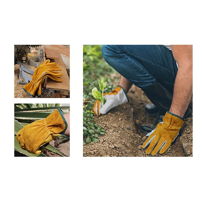 Flexible Grip Cowhide Working Gloves / Shrink Resistant Stretchable Leather Garden Working Safety Gloves