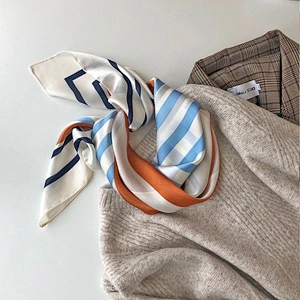 Manufacturers 70cm Small Square Scarf Ins Simple Striped Geometric Bright Yellow Color Matching Scarf Headband