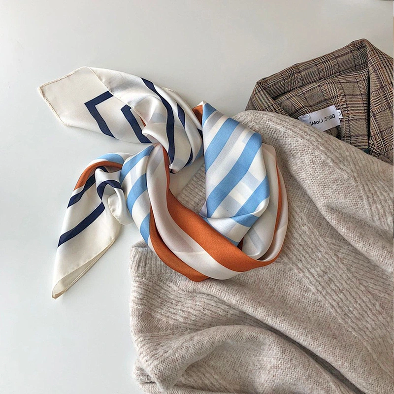 Manufacturers 70cm Small Square Scarf Ins Simple Striped Geometric Bright Yellow Color Matching Scarf Headband