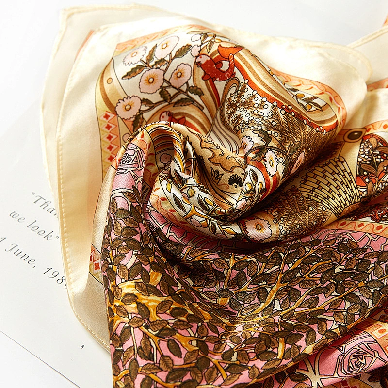 New tree printed silk sunscreensquare scarf women muslim small silk square neck scarf