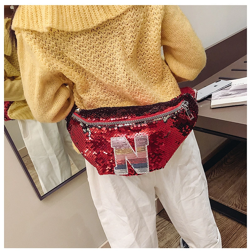 Korean Sequin Kids Sling Shoulder Cute Chest Bag New Style Fashion Glitter Sequin Cross Body Bag Waist Pack