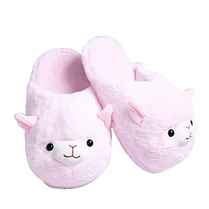 Soft Plush Alpaca Cotton Slippers Women Children Girl Indoor Warm Slippers House Anti-Slip Winter Slipper