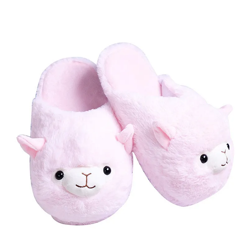 Soft Plush Alpaca Cotton Slippers Women Children Girl Indoor Warm Slippers House Anti-Slip Winter Slipper