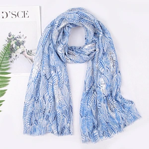 New cotton and linen female beach towel wild long section lengthened sun shawl feather printed scarf