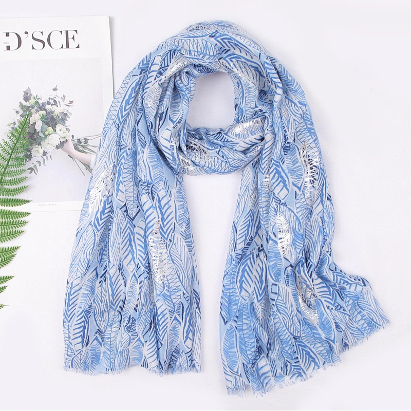New cotton and linen female beach towel wild long section lengthened sun shawl feather printed scarf