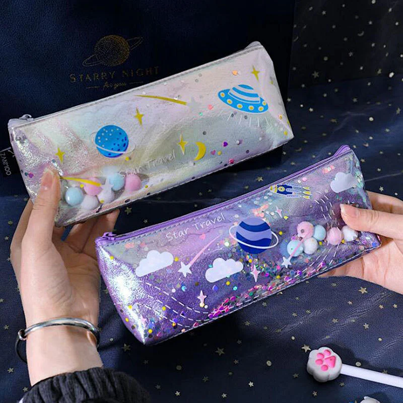 Creative Planet Quicksand Pencil Case Waterproof Gorgeous Stationery Box Laser Pencil Case