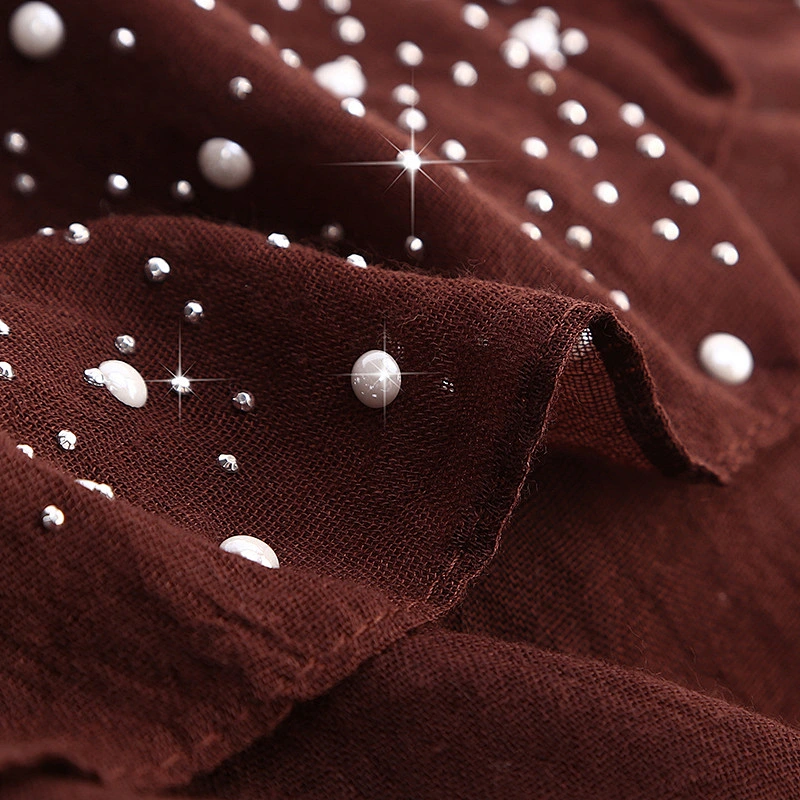 Fashionable Candy-colored Hot Rhinestone Porcelain Oversized Cotton Starry muslim scarves plain hijab scarf cotton