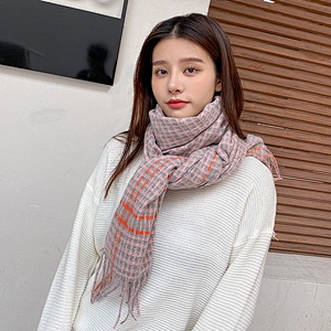 Autumn Winter Women'S New American Cashmere Scarf Warmth Tassel Shawl Color Grid Scarf