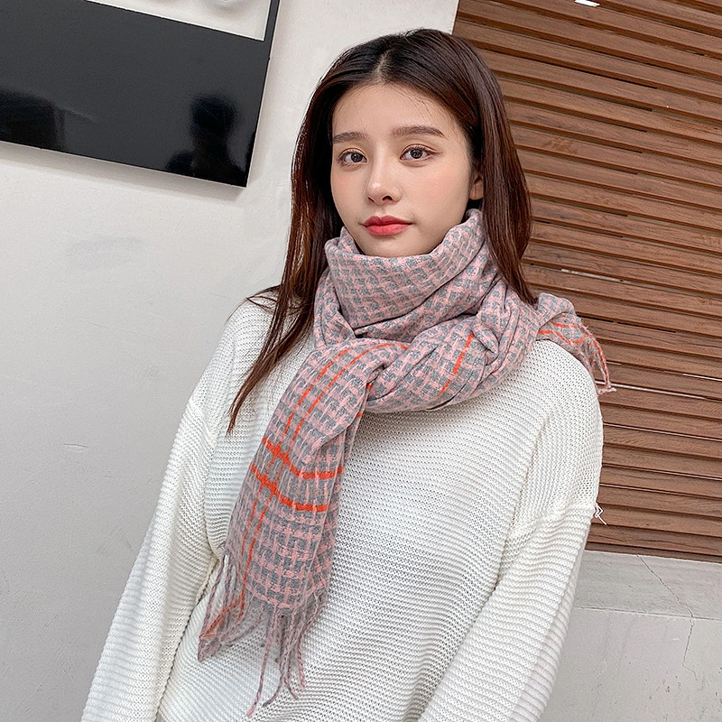 Autumn Winter Women'S New American Cashmere Scarf Warmth Tassel Shawl Color Grid Scarf