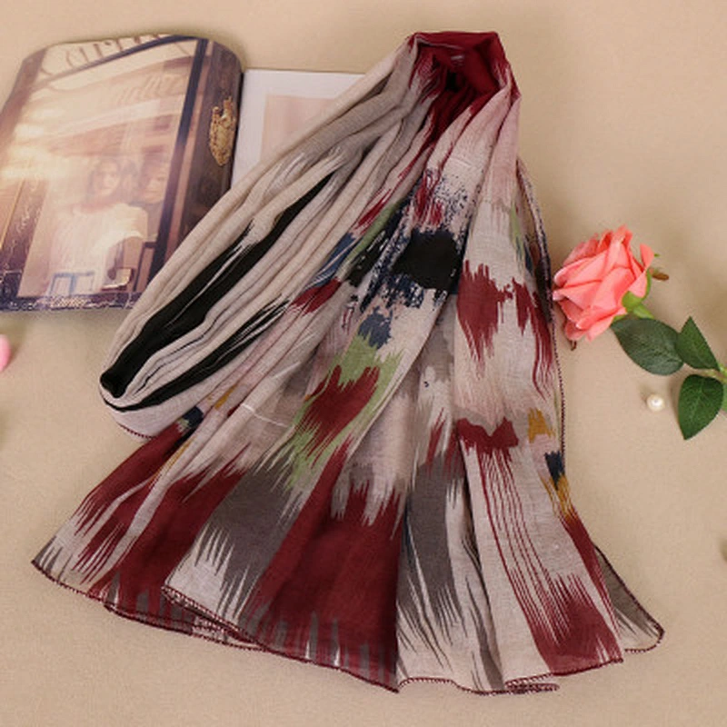 Encrypted Bali Yarn Graffiti Printed Sunscreen Shawl Scarf Women Voile Fabric Scarf Muslim Hijab