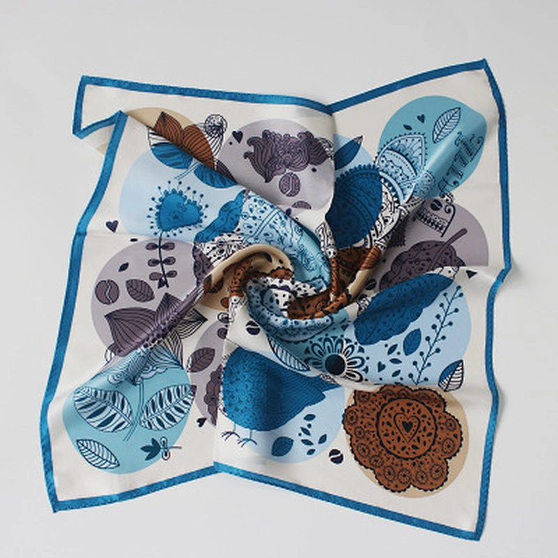 Spring and summer new fashion casual leaf circular print contrast pattern satin silk square scarf