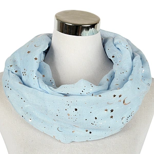 Cheap wholesale breathable Gold stamping star moon custom polyester voile scarf
