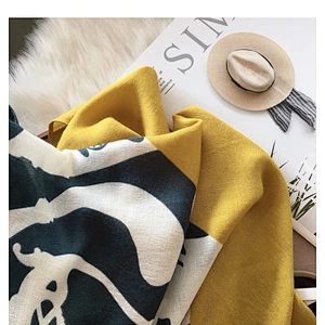 Golden Scarf Female Autumn Winter Korean Version Wild Yellow Graffiti Stitching Dual-Use Long Scarf Shawl
