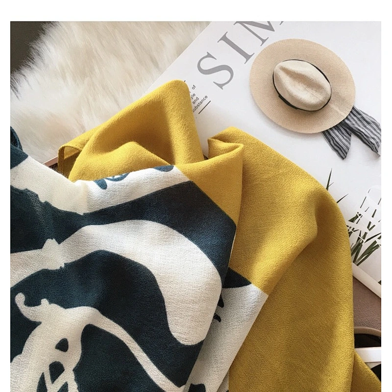 Golden Scarf Female Autumn Winter Korean Version Wild Yellow Graffiti Stitching Dual-Use Long Scarf Shawl