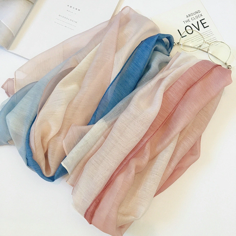 Summer and autumn gradient color thin scarf female wild sunscreen organza scarf air conditioning shawl