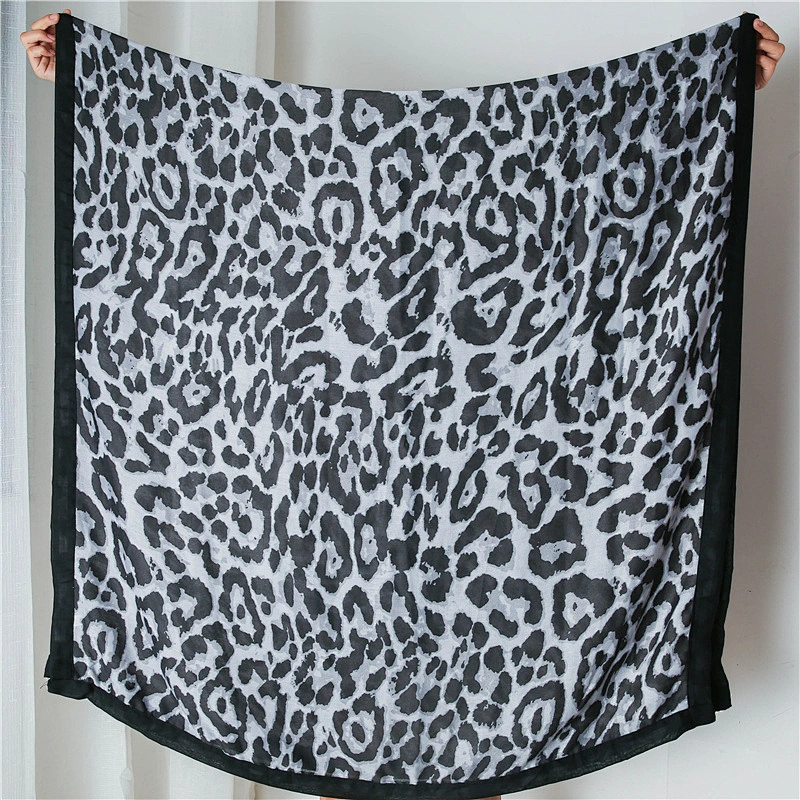 Autumn Winter Cotton And Linen Scarf Sexy Leopard Print Black Edge All-Inclusive Thick Double-Sided Big Shawl