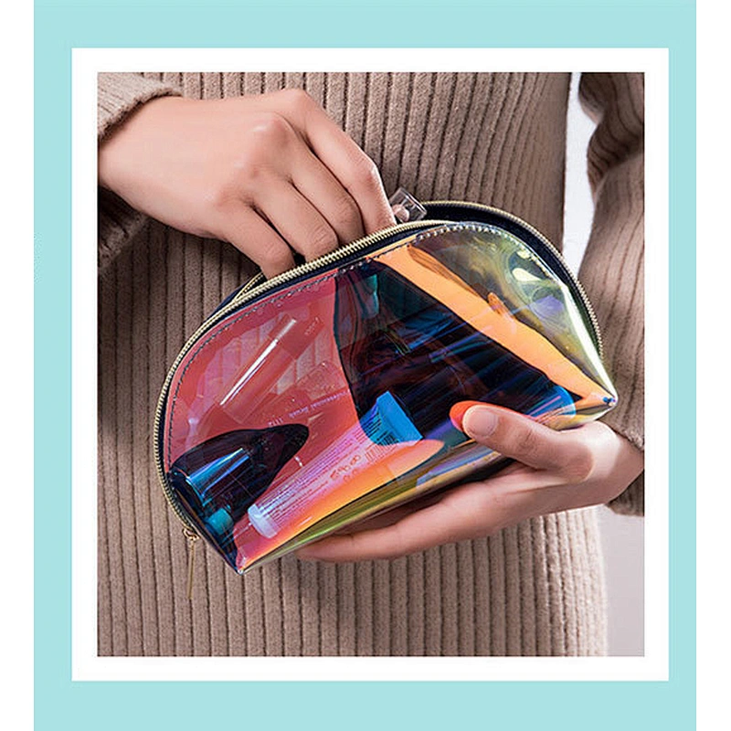 Transparent Bag Custom Personalized Waterproof Glitter Zipper Pouch Holographic Bag Cosmetic Bag