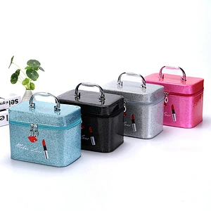 High Quality PU Leather Makeup Box Women Travel Vanity Jewelry Cosmetic Case With Mirror