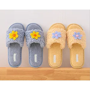 2020 Autumn Winter New Candy Color Korean Home Casual Flower Girl Plush Slippers
