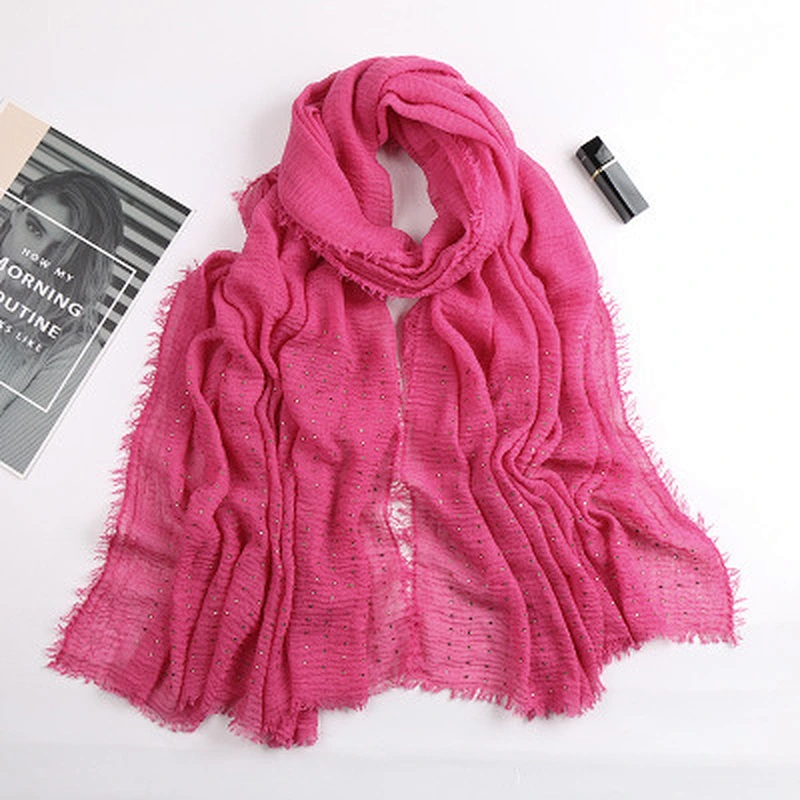 New national style cotton and linen hot rhinestone women hijab scarf monochrome wild crinkle female shawl