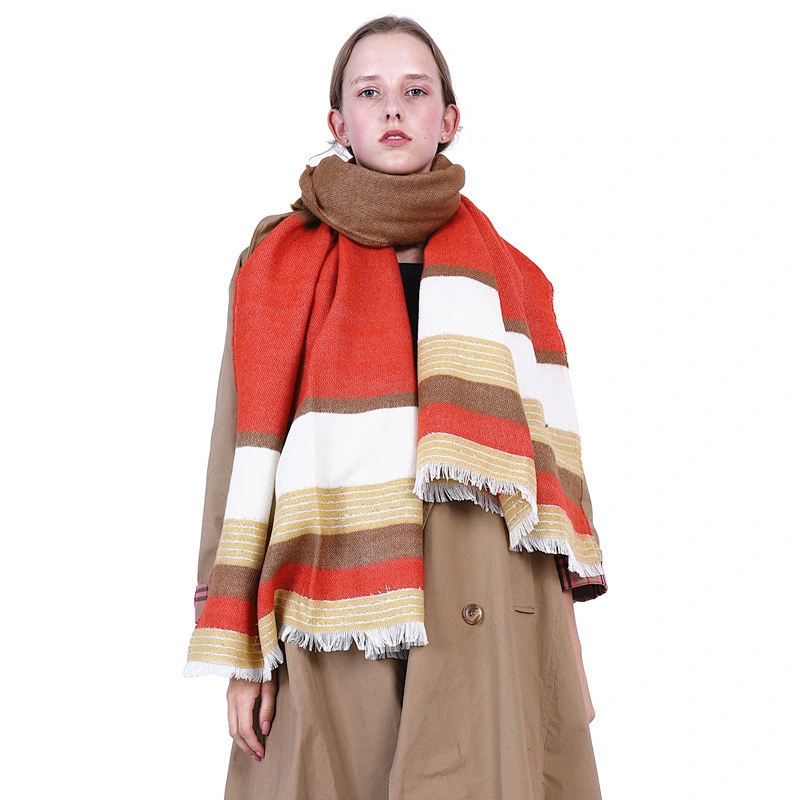 Fall Winter New Style Stripes Color Matching Cashmere Scarf Women Warm Scarf Thick Shawl