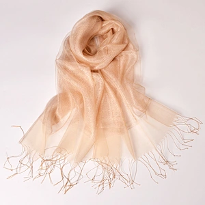 Wholesale Spring Summer Silk Scarf Sunscreen Shawl Double Hit Color Gold Silk Tassel Silk Organza Scarf