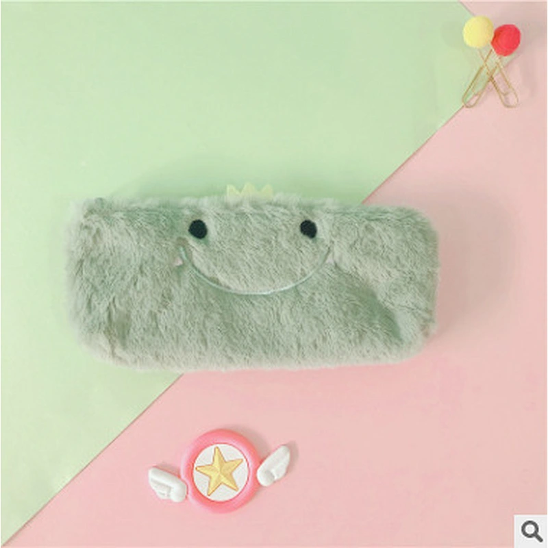 Korea Creative Dinosaur Park Plush Round Pencil Case Ins Cartoon Cute Stationery Pencil Bag