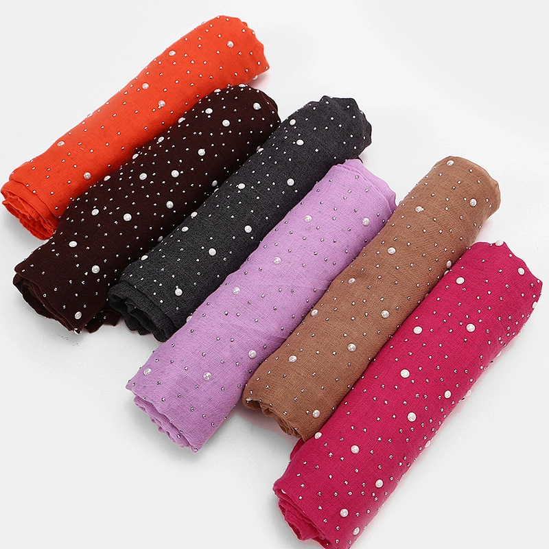 Fashionable Candy-colored Hot Rhinestone Porcelain Oversized Cotton Starry muslim scarves plain hijab scarf cotton