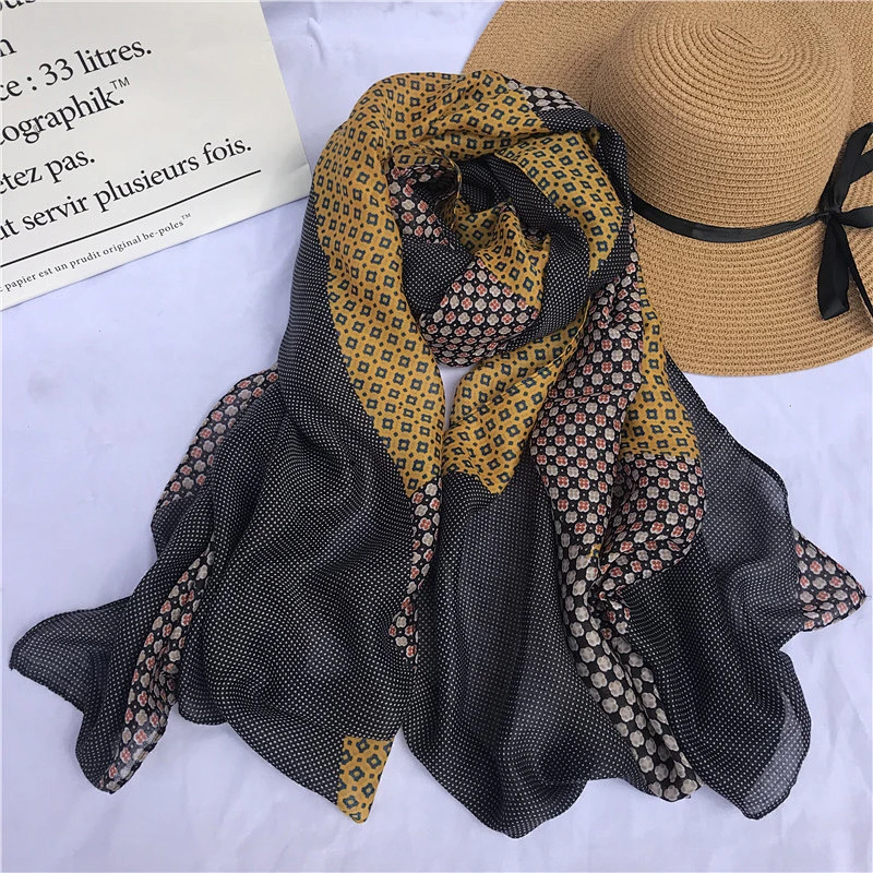 New outdoor shading scarves color matching thin section printing summer polyester sunscreen shawl scarf