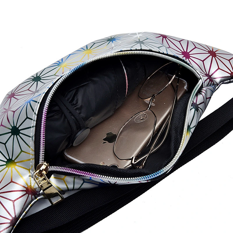 Geometric Wholesale Waterproof Glitter Shiny Women Custom PU Bum Bag Girls Hologram Waist Bag Holographic Fanny Pack