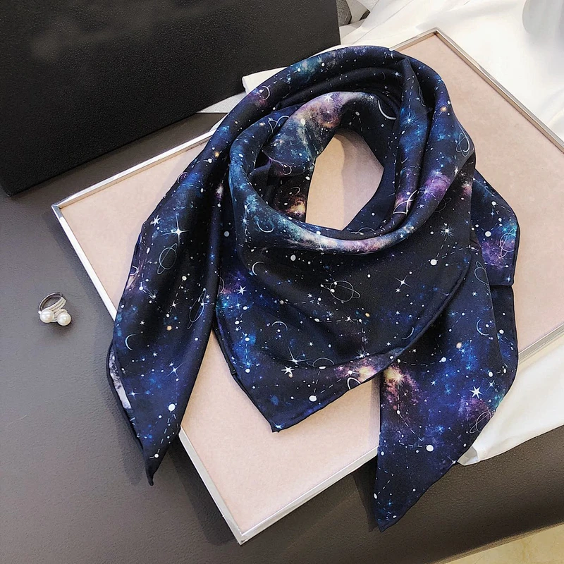 Wholesale Custom Multifunctional Starry Sky Pattern Thicken Silk Square Scarf Shawl