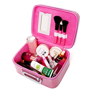 Professional Glitter PU Cosmetic Travel Makeup Trunk Case Large Capacity Make Up Organizer Storage Bag Beauty Case