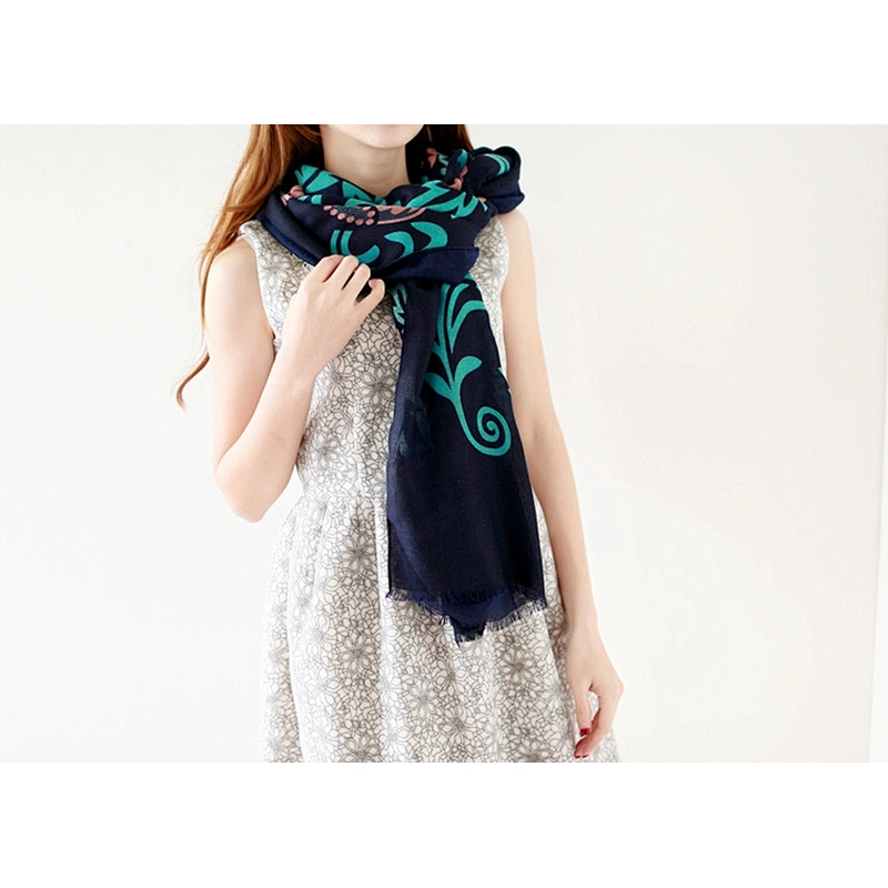 Classic Scarf Sunflower Vine Pattern Chinese Style Scarf Supersized Twill Cotton Shawl Scarf
