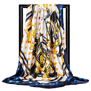 Spot wholesale female 90CM square scarf fashion heart printed simulation silk scarf