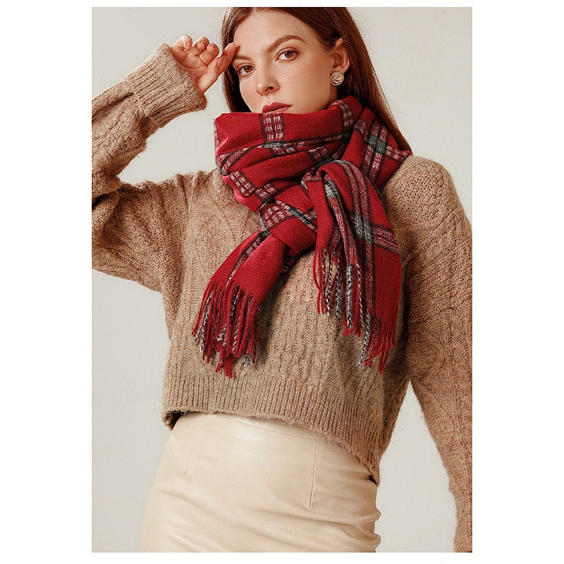 Plaid Scarf Thickened Warmth In Winter, Cashmere Scarf Female Western Style Scarf Shawl