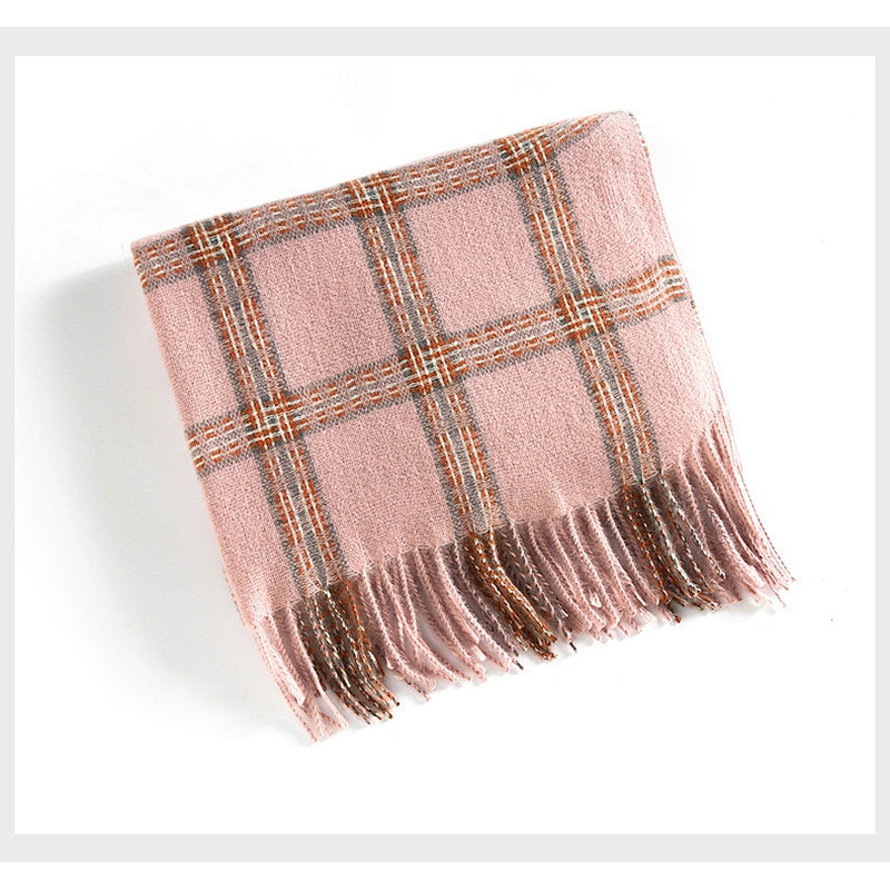 Plaid Scarf Thickened Warmth In Winter, Cashmere Scarf Female Western Style Scarf Shawl