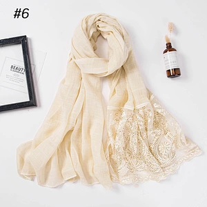 Solid color tie-dyed cotton monochrome women hijab lace rhinestone stitching fashion long scarf